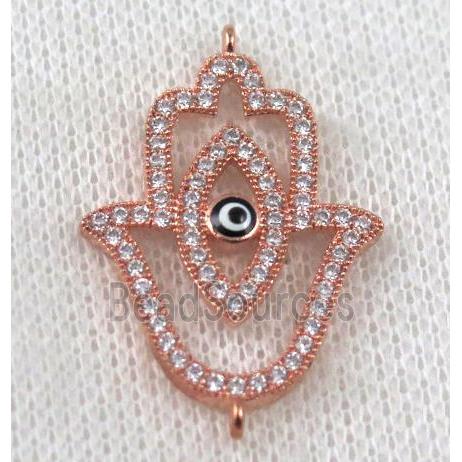 copper hamsahand connector paved zircon with evil eye, roe gold