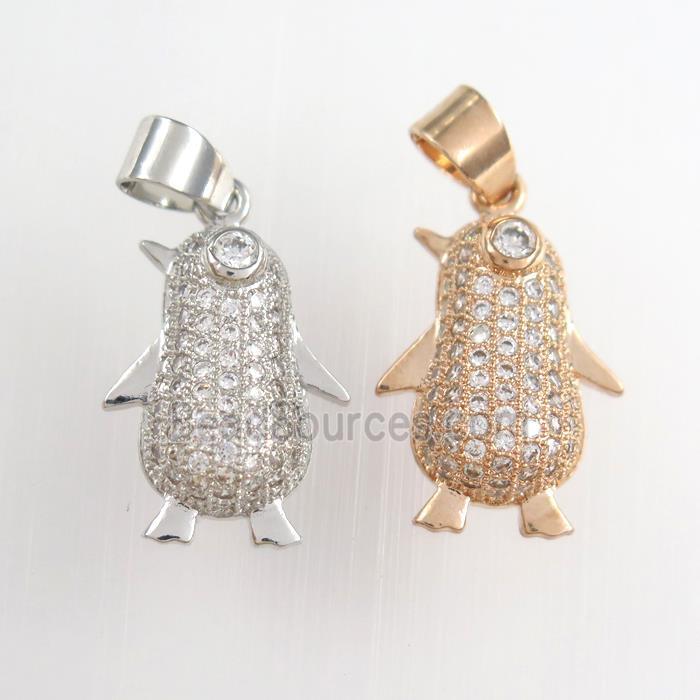 copper penguin pendants paved zircon, mixed color