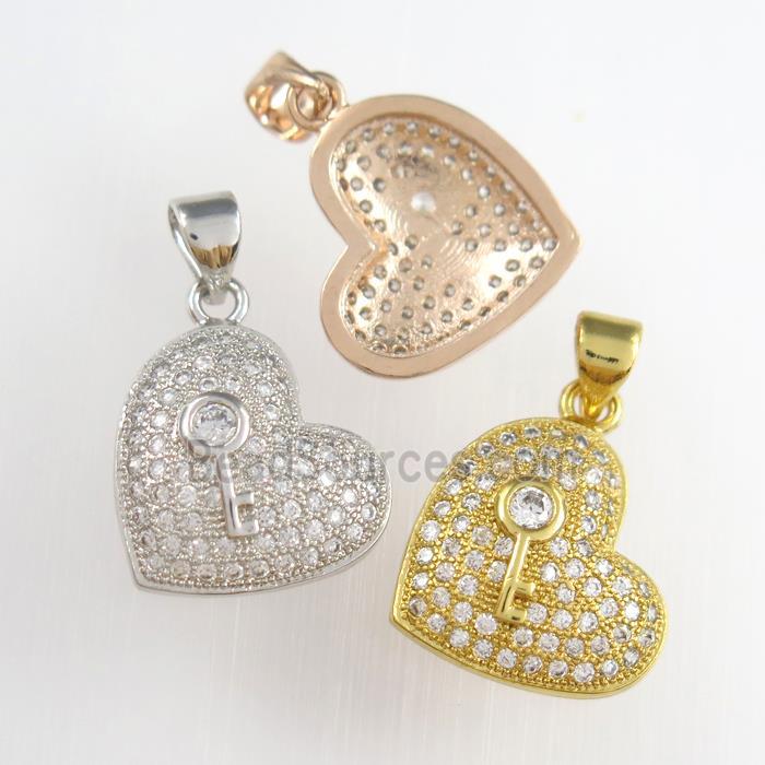 copper heart pendants paved zircon, mixed color