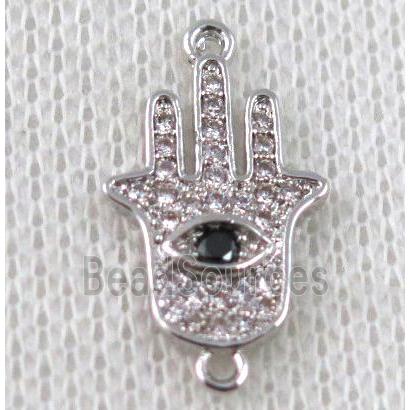 copper hamsahand connector paved zircon, platinum plated