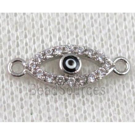 copper evil eye connector paved zircon, platinum plated