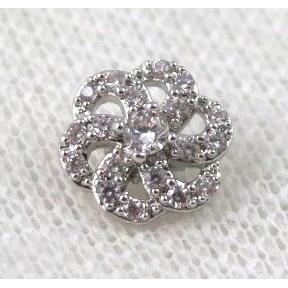 copper flower beads paved zircon, platinum plated