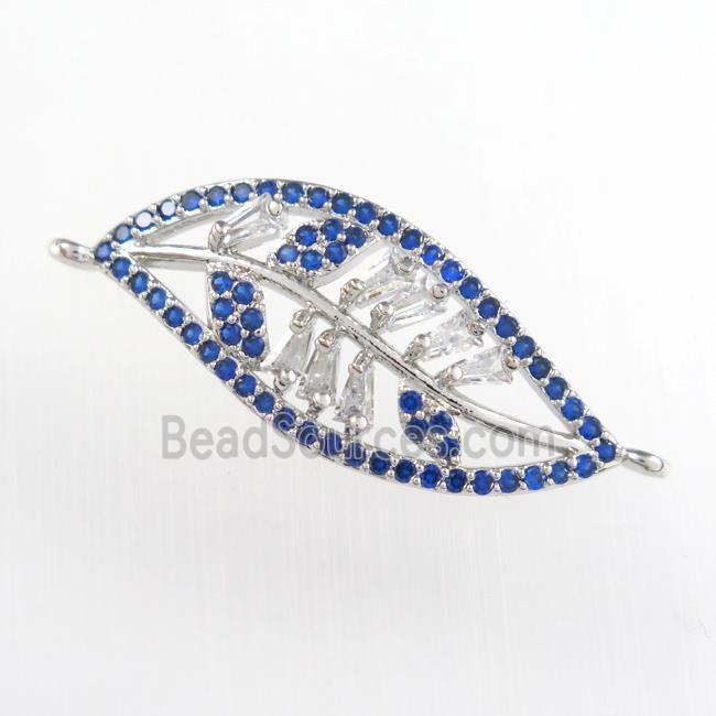 copper leaf connector paved zircon, platinum plated