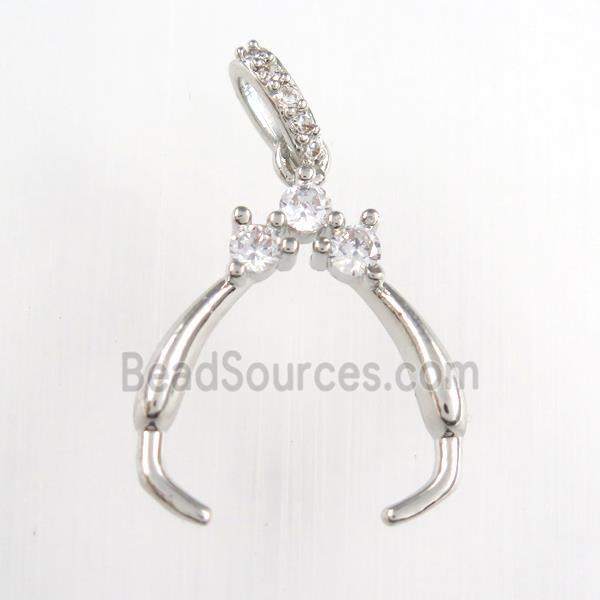 copper clasp bail paved zircon, platinum plated