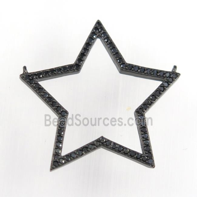 copper star pendant paved zircon with 2loops, black plated