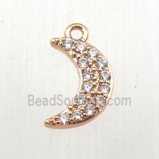 copper moon pendant paved zircon, rose gold