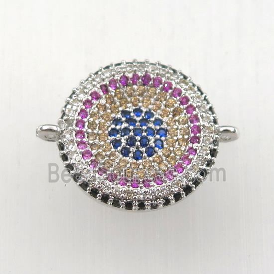 copper connector paved zircon, circle, platinum plated