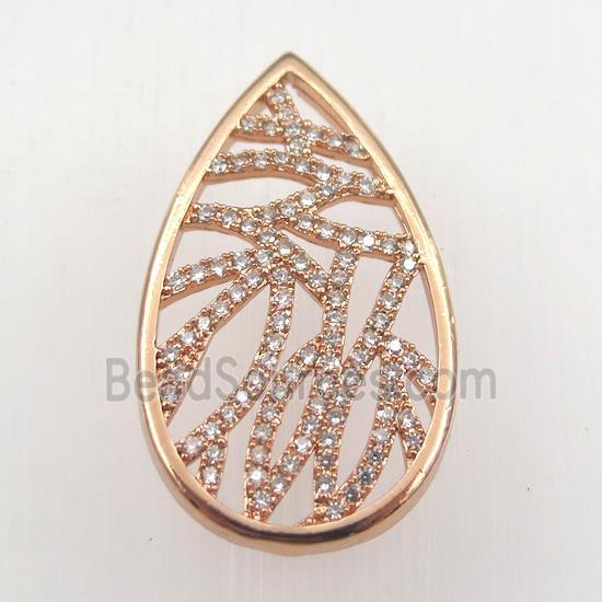 copper pendant paved zircon, teardrop, rose gold