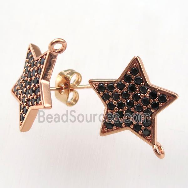 copper earring studs paved zircon