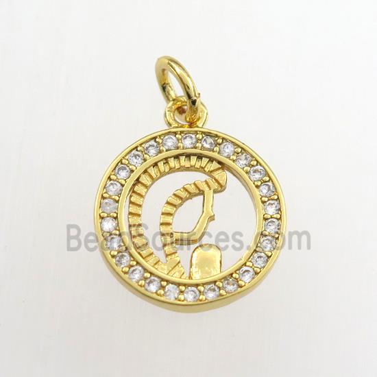 copper pendant paved zircon, circle, gold plated