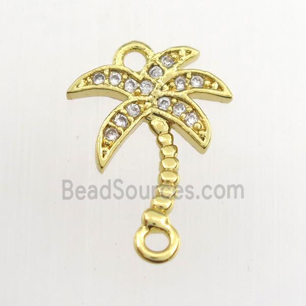 copper coconut tree connector paved zircon, gold plated