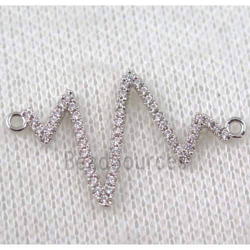 copper cardiogram connector paved zircon, platinum plated