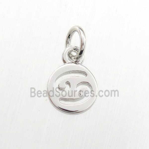 copper circle pendant, zodiac cancer, platinum plated