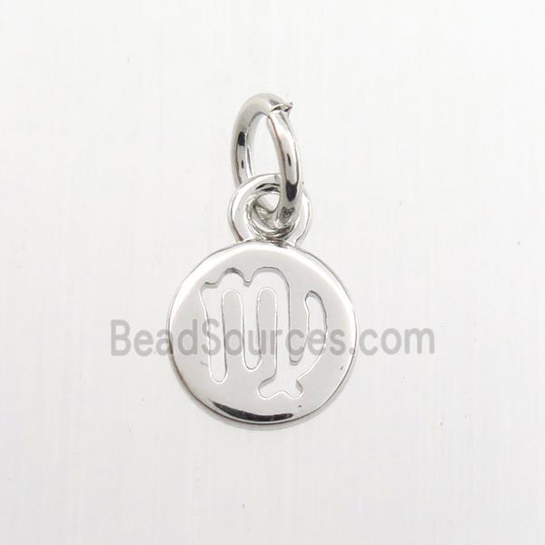 copper circle pendant, zodiac virgo, platinum plated