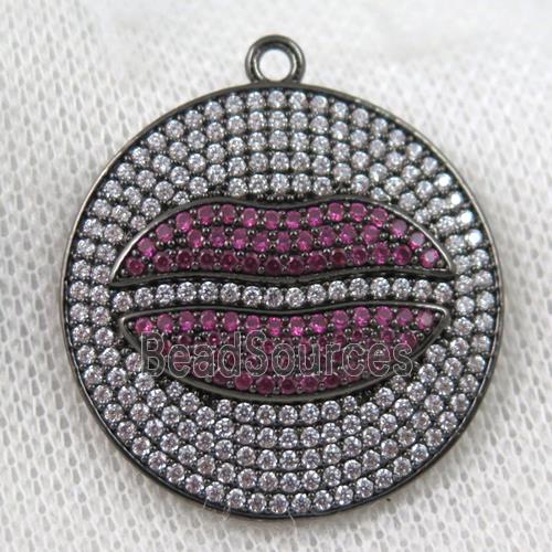 copper pendant paved zircon, lip, black plated