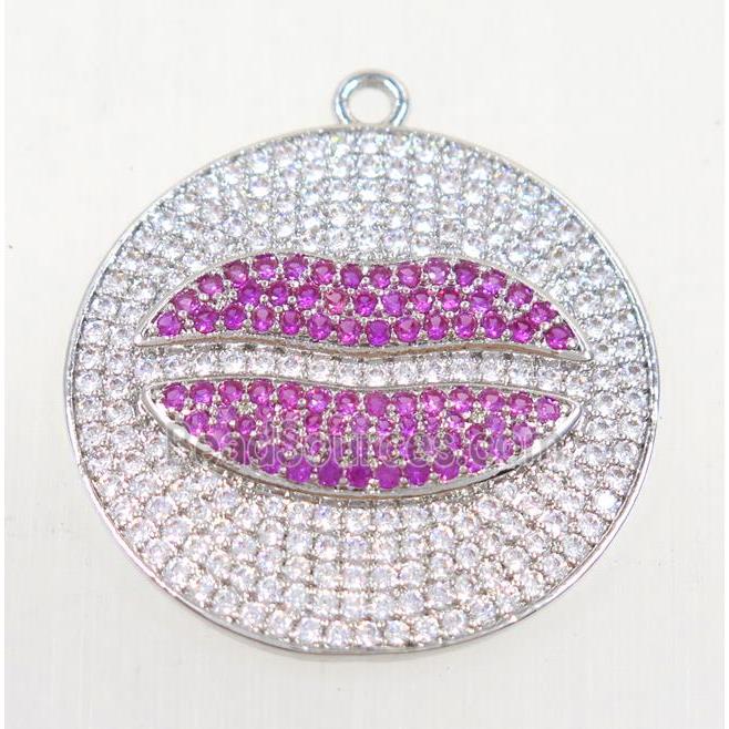 copper pendant paved zircon, lip, platinum plated