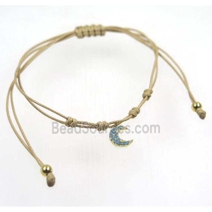 handmade bracelet with moon pave zircon, nylon wire