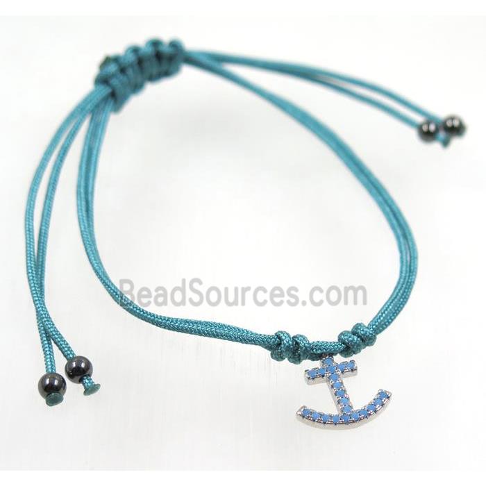 handmade bracelet with anchor pave zircon, nylon wire