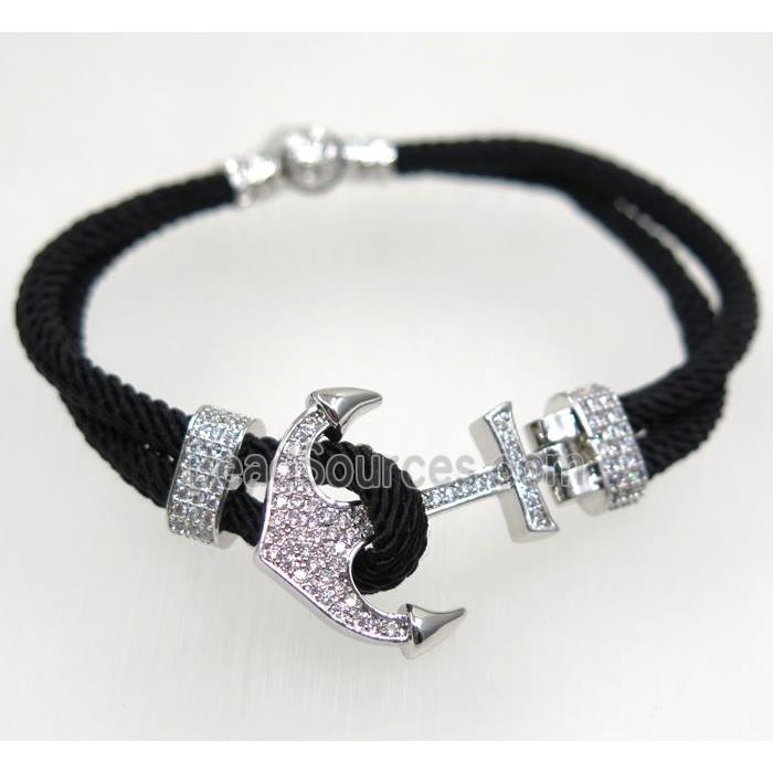 handmade bracelet with Anchor pave zircon, nylon wire
