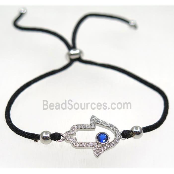 handmade bracelet with HamsaHand pave zircon, nylon wire