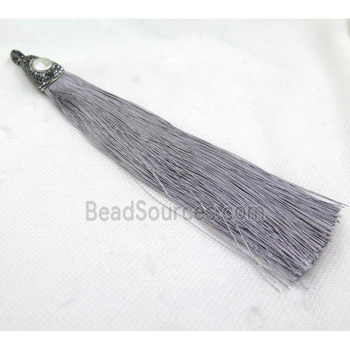 gray tassel with nylon wire, rhinestone, pearl