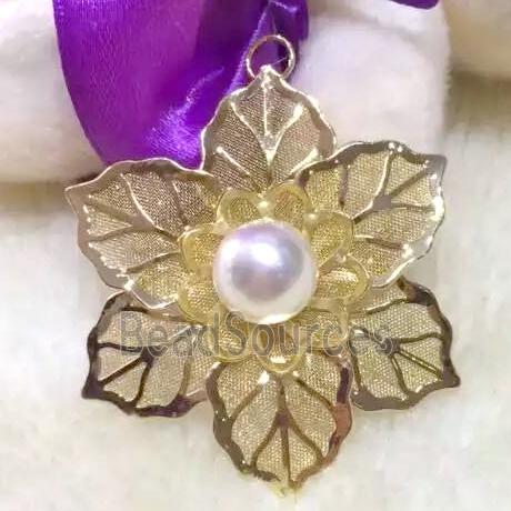 copper flower pendant paved pearl