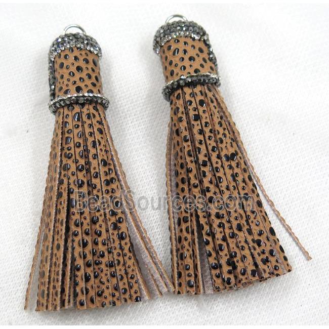 PU leather tassel pave rhinestone