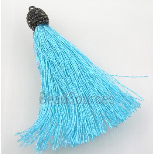 aqua nylon tassel pave rhinestone
