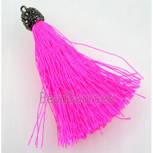 hotpink nylon tassel pave rhinestone