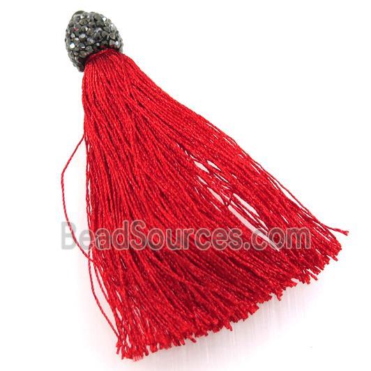 red nylon tassel pave rhinestone