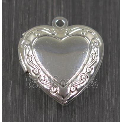 Brass heart Locket pendant, photo frame box, silver plated