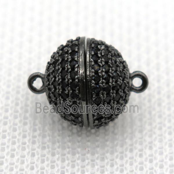 copper magnetic clasp pave zircon, round, black plated