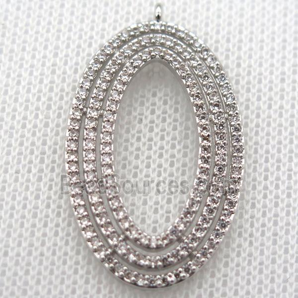 copper oval pendant paved zircon, platinum plated