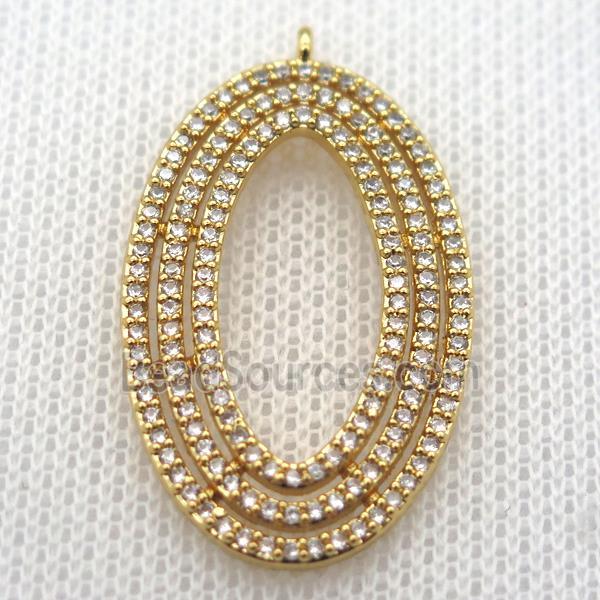 copper oval pendant paved zircon, gold plated
