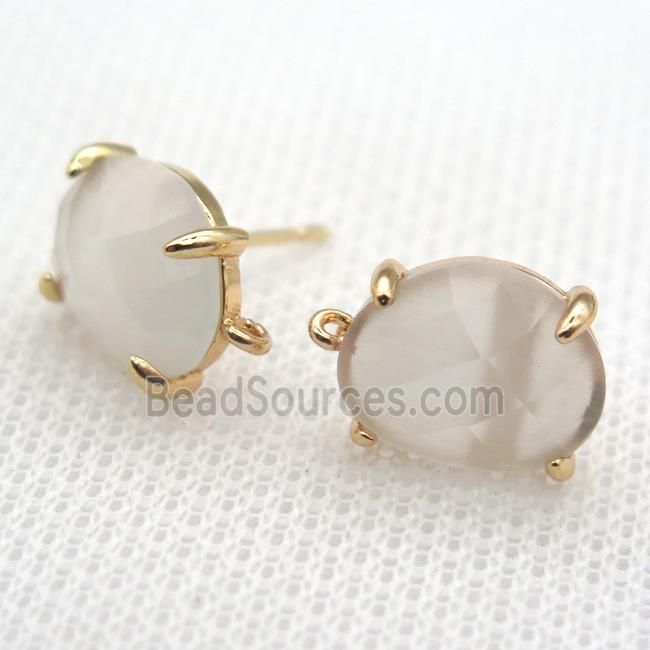 copper stud Earrings with white crystal glass, gold plated