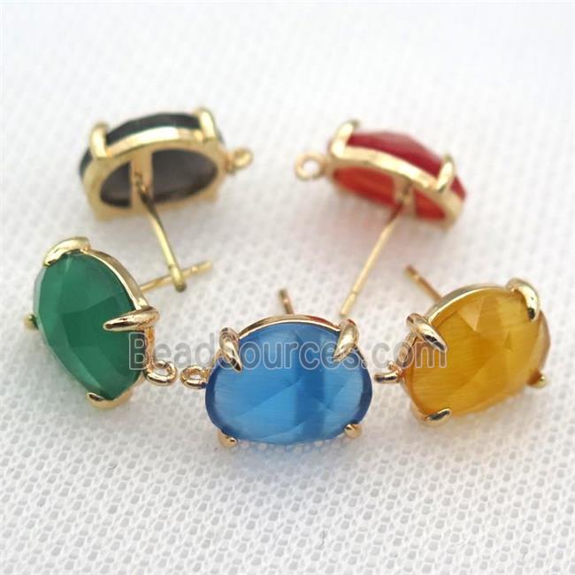 copper stud Earrings with crystal glass, mixed color, gold plated