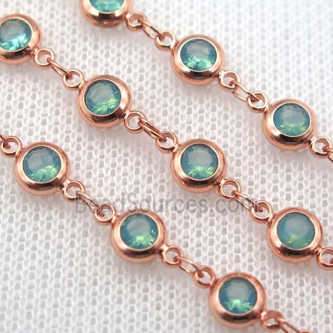 green Zircon Chain, copper, rose gold