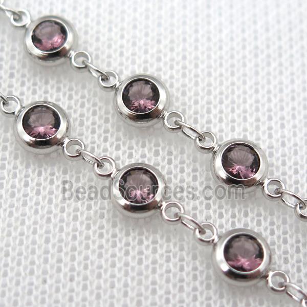 purple Zircon Chain, copper, platinum plated