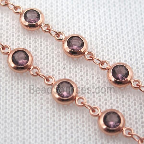 purple Zircon Chain, copper, rose gold