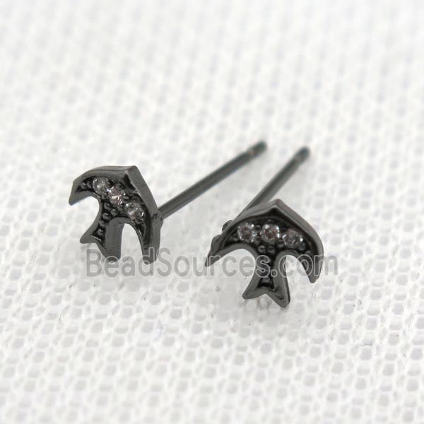 copper Studs Earrings pave zircon, swallow, black plated