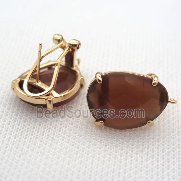 copper clip Earrings with crystal glass, gold plated