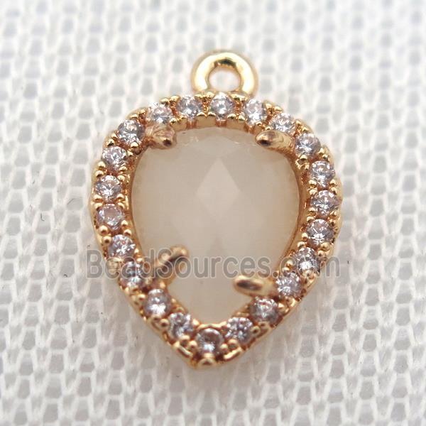 copper teardrop pendant pave zircon with white crystal glass, gold plated