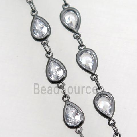 copper chain with teardrop zircon, black plated