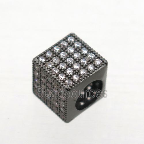 European Style copper beads paved zircon, cube, black plated