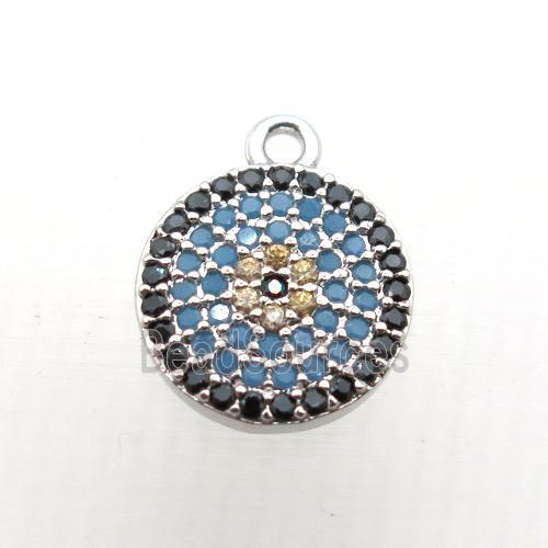 copper circle pendant paved zircon, platinum plated