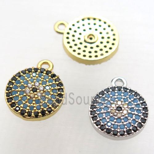 copper circle pendant paved zircon, mix color