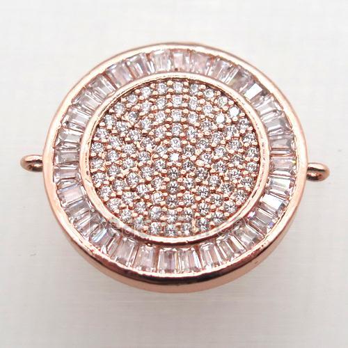 copper circle connector paved zircon, rose gold