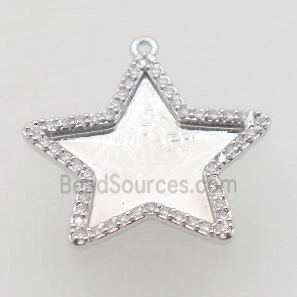 copper star pendant paved zircon, platinum plated