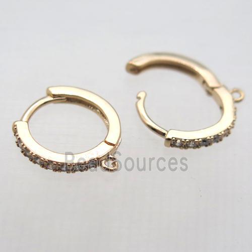 copper leaveback earring paved zircon, gold plated