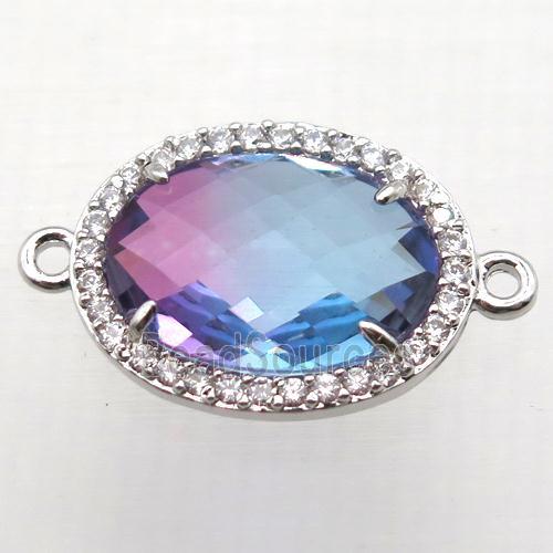 Crystal Glass oval connector with zircon, copper, platinum plated